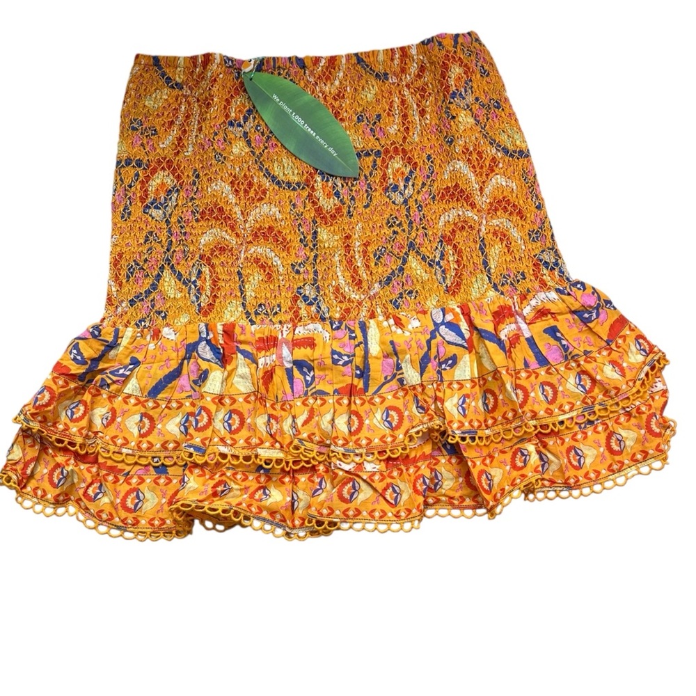 Farm Rio NEW Palms Party Yellow Smocked Mini Skirt Size XL